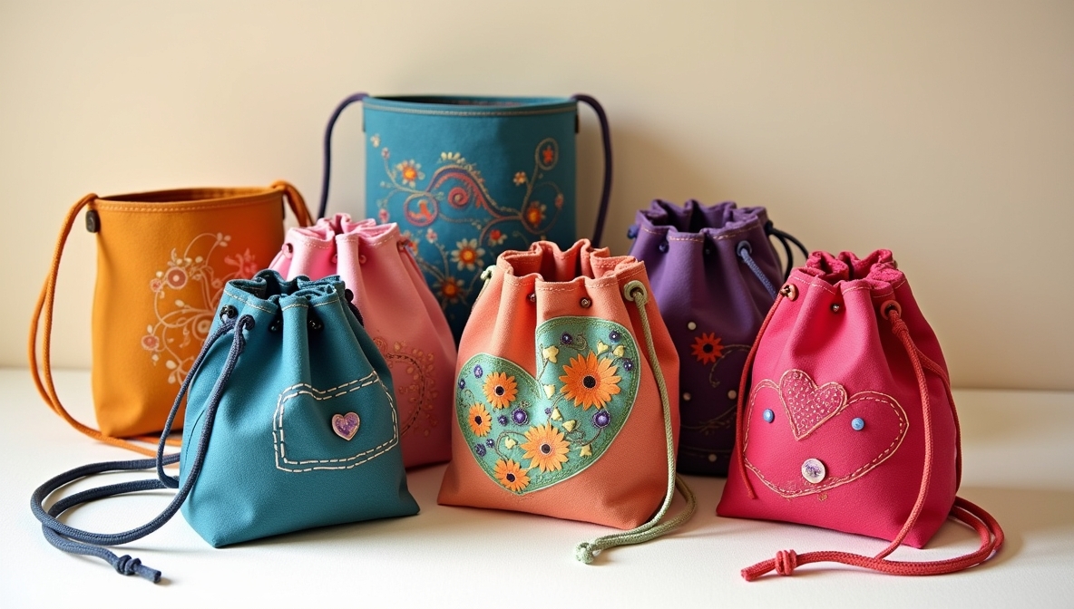 Collectie handgemaakte stoffen tassen